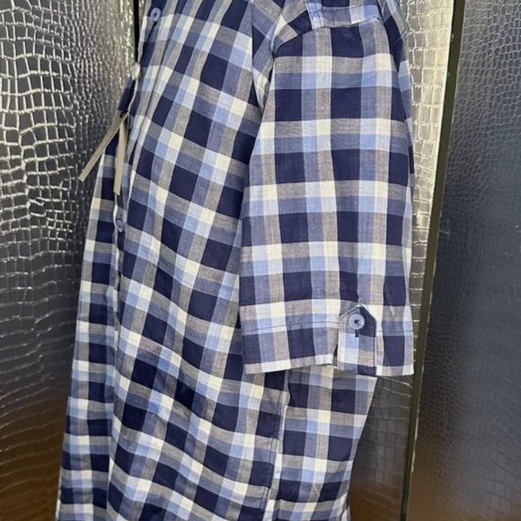 Serica Classics Blue and White Plaid Short Sleeve Button Soft Men’s Medium - Picture 2 of 10